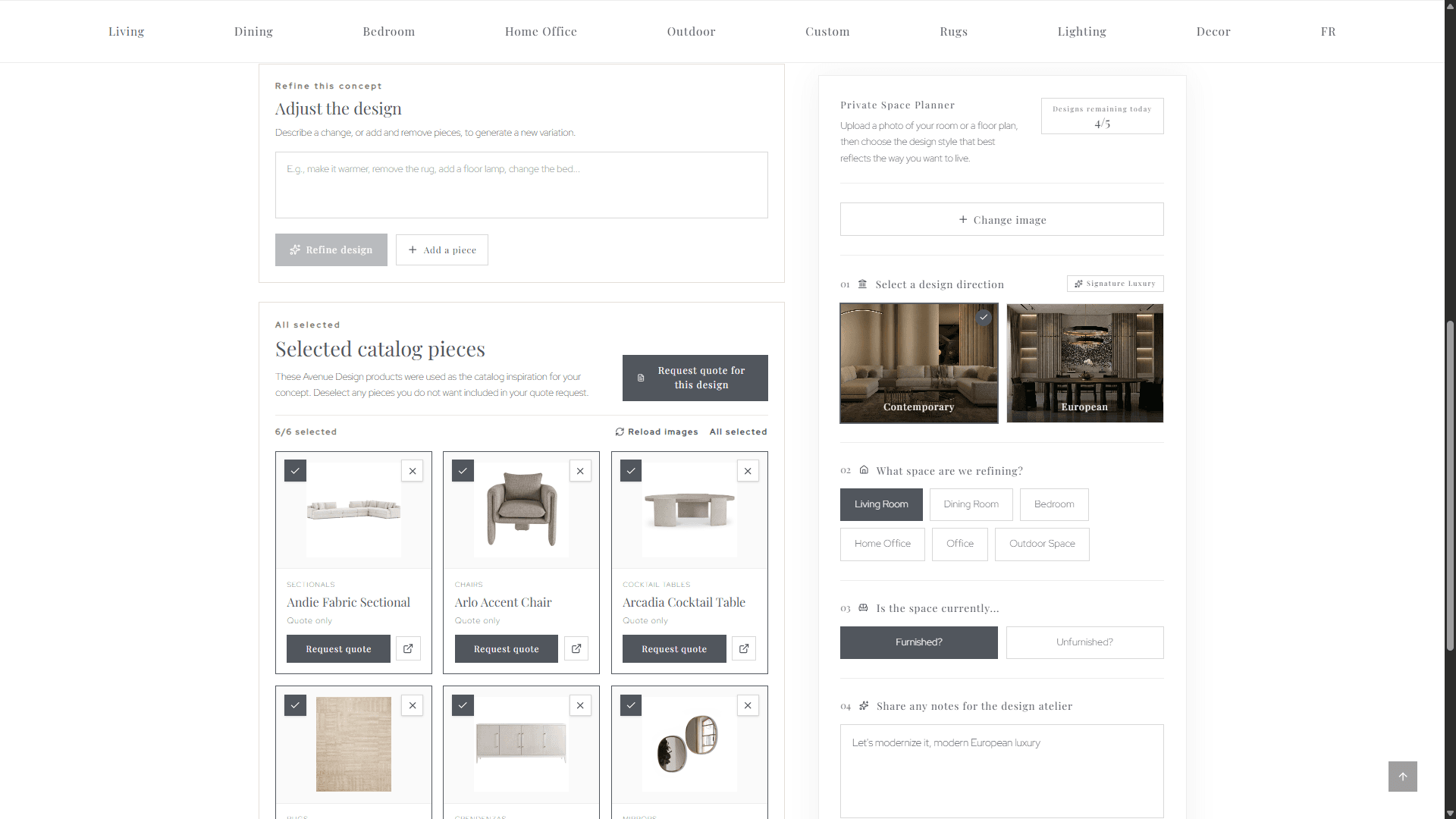 Refining a design concept with notes and direction on Retail Partner’s website
