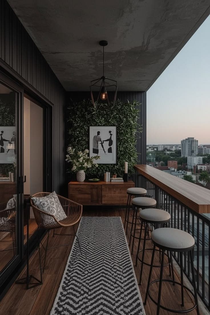 AI-generated urban balcony lounge designed in the Clavis app