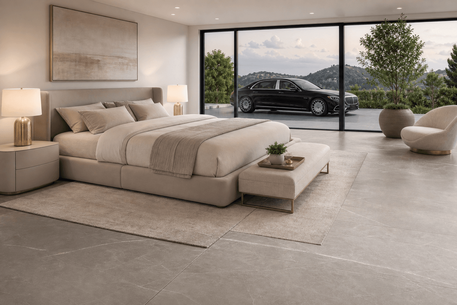AI-generated contemporary bedroom design in the Clavis app