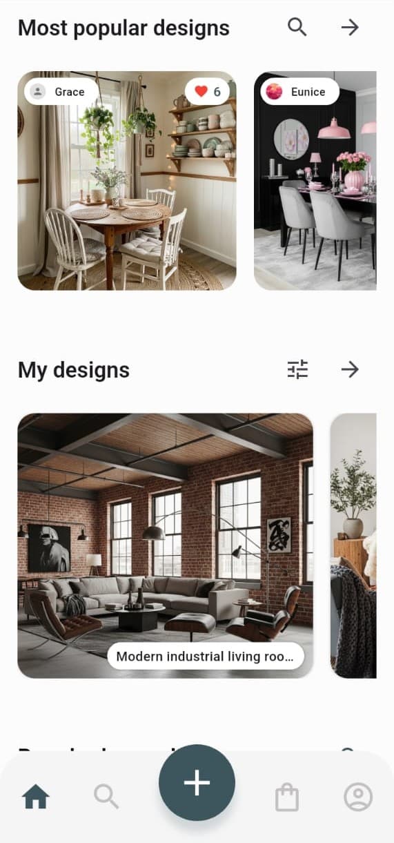 Clavis AI app feed of personalized space designs