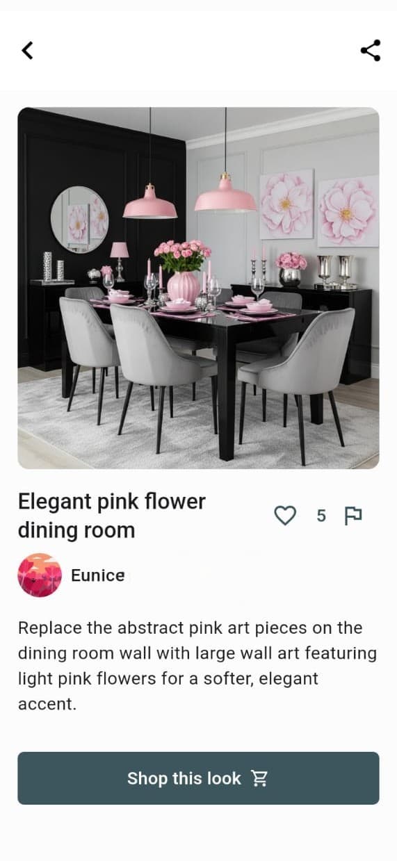 Photorealistic AI-generated dining room design in the Clavis app